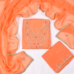 Organza Orange Unstitched Suit