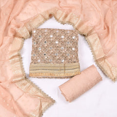 Net Beige Unstitched Suit