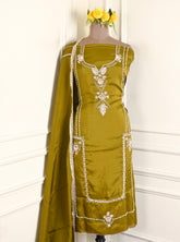 Organza Silk Mehandi Unstitched Suit