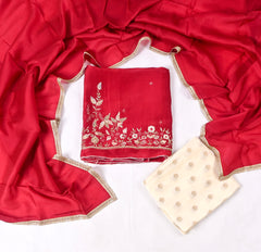 Silk Organza Maroon Unstitched Suit