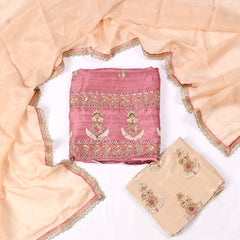 Khadi Onion Pink Unstitched Suit
