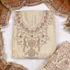 Tissue Shimmer Beige Unstitched Suit