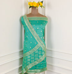 Banarasi Sea Green Unstitched Suit