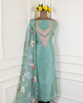 Glass Pista Green Unstitched Suit