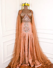 Net Warm Peach Lehenga