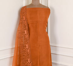 Organza Brown Unstitched Suit
