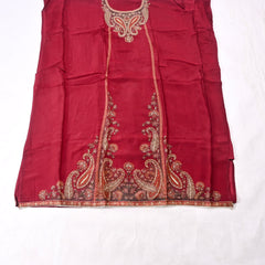 Satin Organza Maroon Unstitched Suit