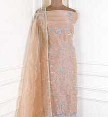 Glass Shimmer Beige Unstitched Suit