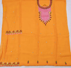Organza Yellow Mustard Unstitched Suit