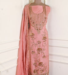 Organza Peach Unstitched Suit