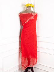 Organza Red Unstitched Suit