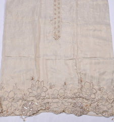 Banarasi Silk Beige Unstitched Suit
