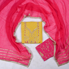 Shimmer Light Yellow Parrot Unstitched Suit