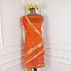Khadi Silk Orange Unstitched Suit