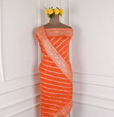 Banarasi Silk Orange Unstitched Suit