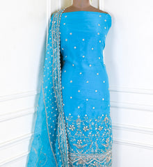 Glass Shimmer Sky Blue Unstitched Suit