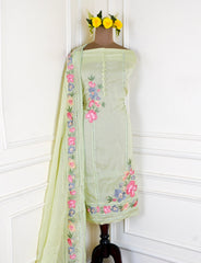 Organza Pista Green Unstitched Suit