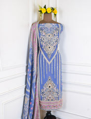 Crush Shimmer Powder Blue Unstitched Suit