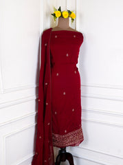 Organza Maroon Unstitched Suit