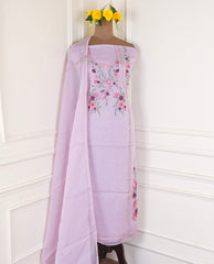 Organza Lavender Unstitched Suit