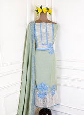 Mul Cotton Pista Green Unstitched Suit