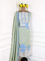 Mul Cotton Pista Green Unstitched Suit