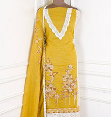 Mul Chanderi Yellow Unstitched Suit
