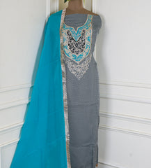 Organza Black & Sky Blue Unstitched Suit