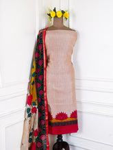 Maheshwari Cotton Beige Unstitched Suit