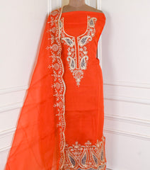 Organza Orange Unstitched Suit