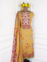 Mul Cotton mustard Yellow Unstitched Suit