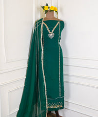 Organza Green Unstitched Suit
