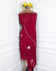 Organza Maroon Unstitched Suit