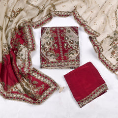 Organza Beige Unstitched Suit
