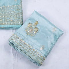 Glass Ice Blue Unstitched Lehenga Suit