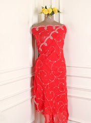 Organza Red Unstitched Suit