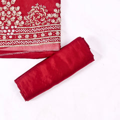 Organza Maroon Unstitched Suit