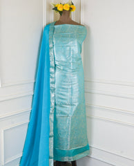 Banarasi Sky Blue Unstitched Suit