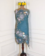 Organza Blue Unstitched Suit