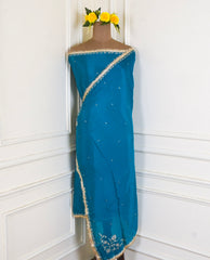 Khadi Blue Unstitched Lehenga Suit