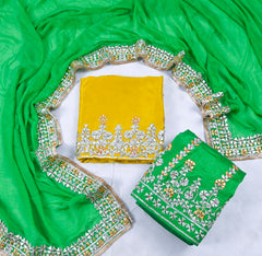 Khadi Yellow Unstitched Lehenga Suit