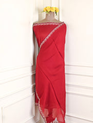 Twill Organza Maroon Unstitched Suit