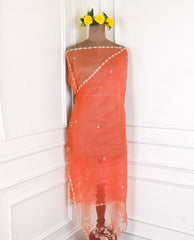 Banarasi Silk Peach Unstitched Suit