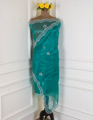 Glass Shimmer Pista Green Unstitched Suit