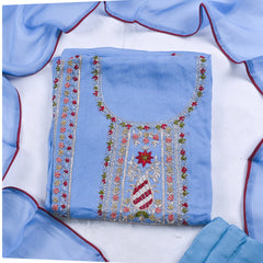 Organza Blue Unstitched Suit