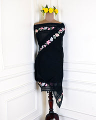 Organza Black Unstitched Suit