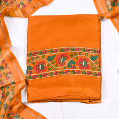 Maheshwari Cotton Mustard Yellow Unstitched Suit