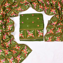 Crepe Green Unstitched Suit