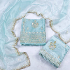 Glass Ice Blue Unstitched Lehenga Suit