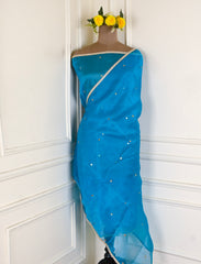 Glass Shimmer Sky Blue Unstitched Suit